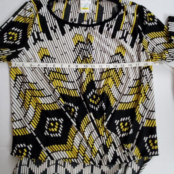 CHENAULT Black White Yellow Overlapped Long sleeve Abstract Casual Blouse Tops - Picture 6 of 11